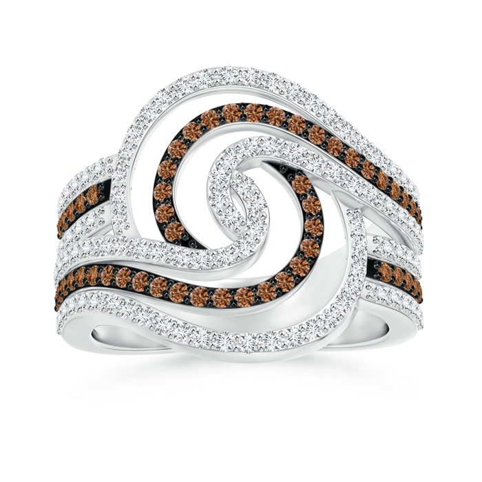 1.1mm AAAA Coffee and White Diamond Swirl Cocktail Ring in White Gold