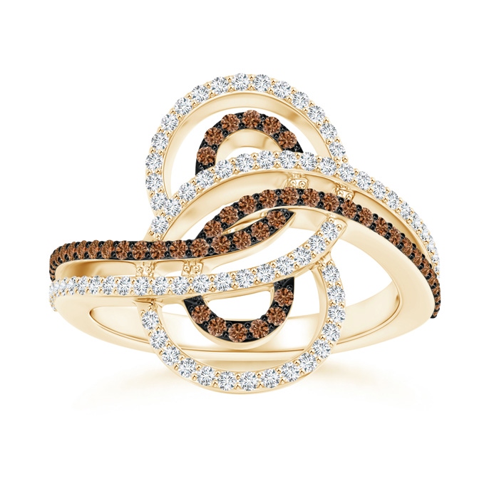 1mm AAAA Twin-Row Coffee and White Diamond Modern Infinity Ring in Yellow Gold