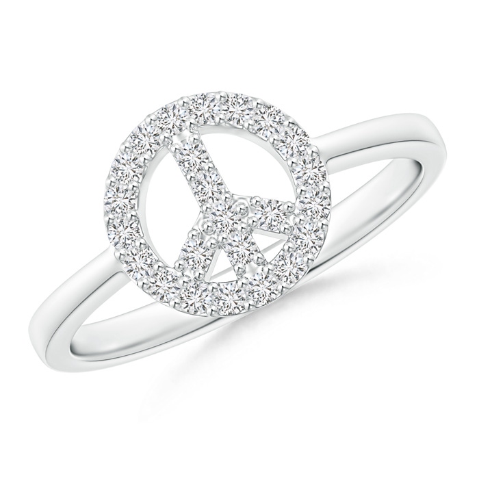 1.25mm HSI2 Tapered-Shank Diamond Peace Sign Ring in White Gold 