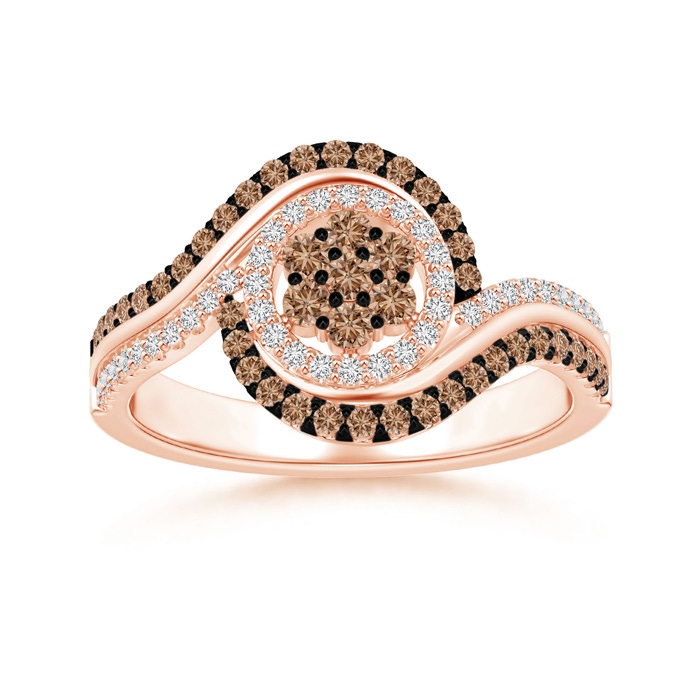 1.7mm AAA White and Coffee Diamond Clustre Swirl Ring in Rose Gold