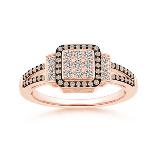 1mm A Split Shank Brown and White Diamond Square Cluster Ring in Rose Gold