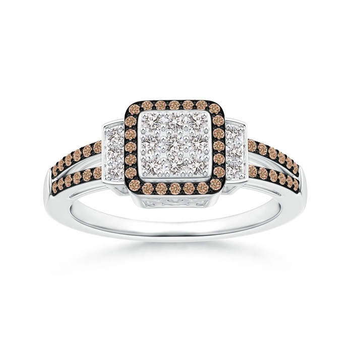 1mm AA Split Shank Brown and White Diamond Square Cluster Ring in P950 Platinum 