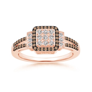 1mm AA Split Shank Brown and White Diamond Square Cluster Ring in Rose Gold