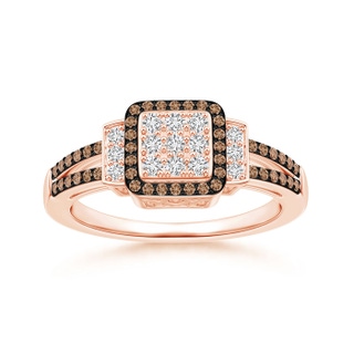 1mm AAA Split Shank Brown and White Diamond Square Clustre Ring in 10K Rose Gold