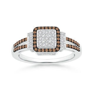 1mm AAA Split Shank Brown and White Diamond Square Cluster Ring in P950 Platinum