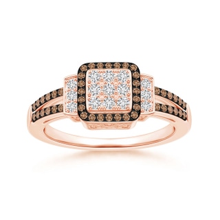 1mm AAA Split Shank Brown and White Diamond Square Cluster Ring in Rose Gold