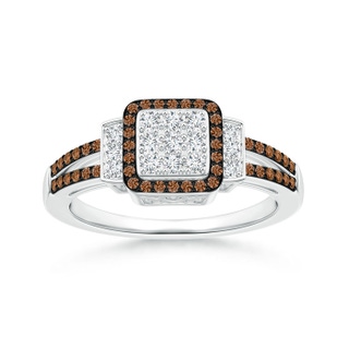 1mm AAAA Split Shank Brown and White Diamond Square Cluster Ring in P950 Platinum