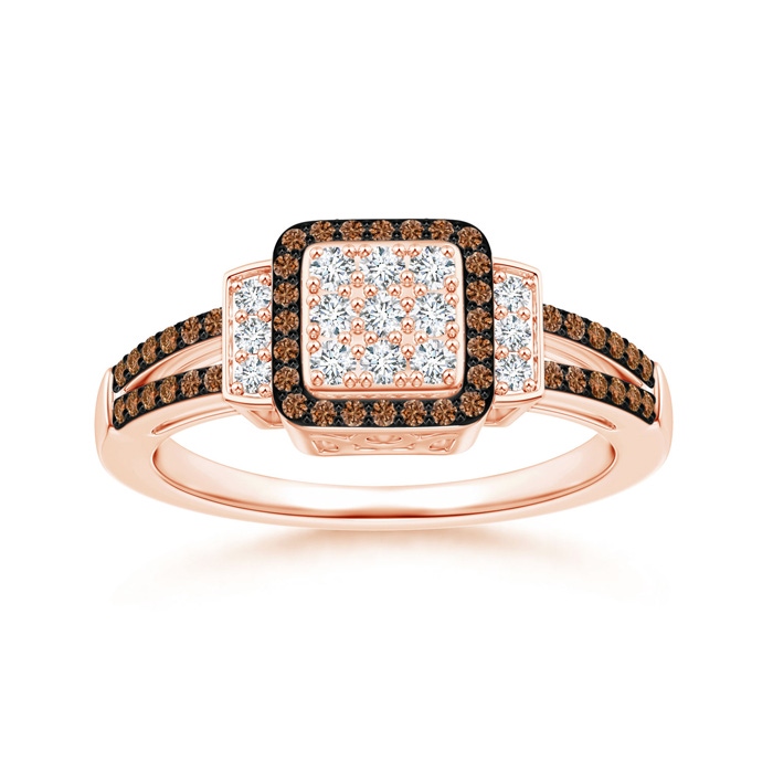 1mm AAAA Split Shank Brown and White Diamond Square Clustre Ring in Rose Gold 