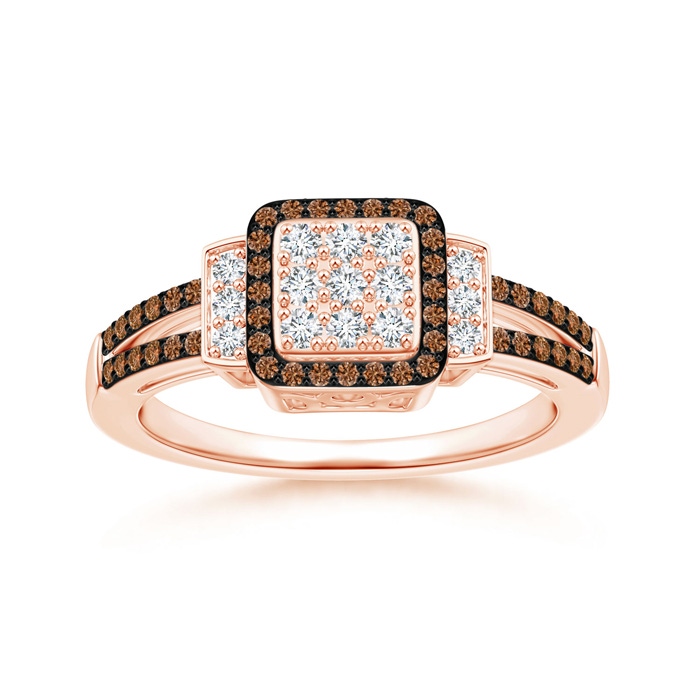 1mm AAAA Split Shank Brown and White Diamond Square Clustre Ring in Rose Gold