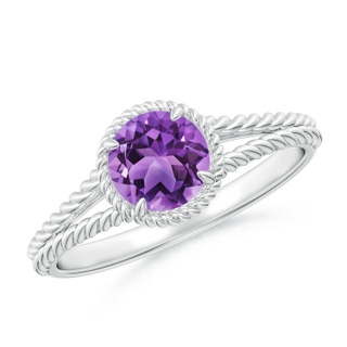 6mm AA Amethyst Twist Rope Split Shank Ring in White Gold