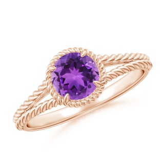 6mm AAA Amethyst Twist Rope Split Shank Ring in Rose Gold