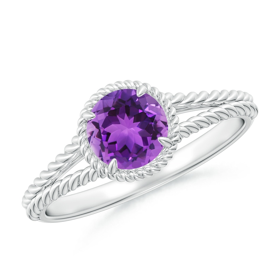 6mm AAA Amethyst Twist Rope Split Shank Ring in White Gold 