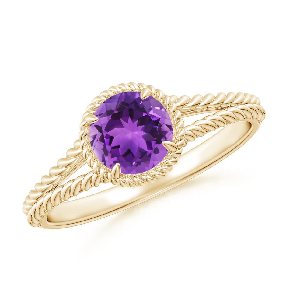 6mm AAA Amethyst Twist Rope Split Shank Ring in Yellow Gold 