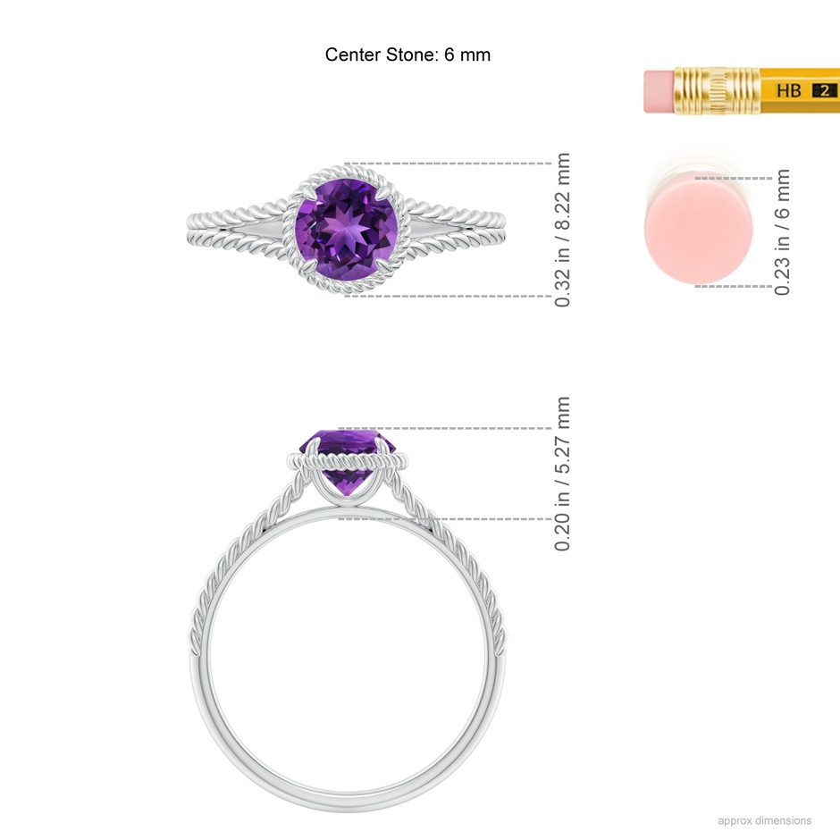 6mm AAAA Amethyst Twist Rope Split Shank Ring in P950 Platinum ruler
