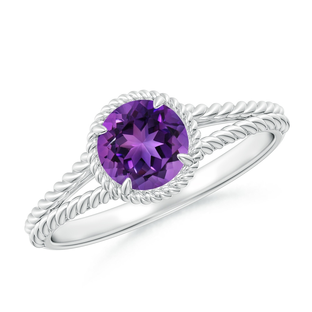 6mm AAAA Amethyst Twist Rope Split Shank Ring in White Gold