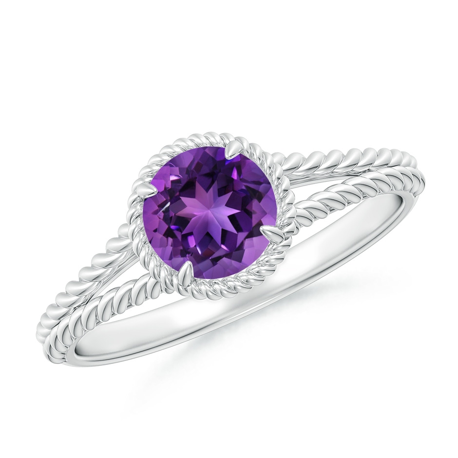 6mm AAAA Amethyst Twist Rope Split Shank Ring in White Gold 