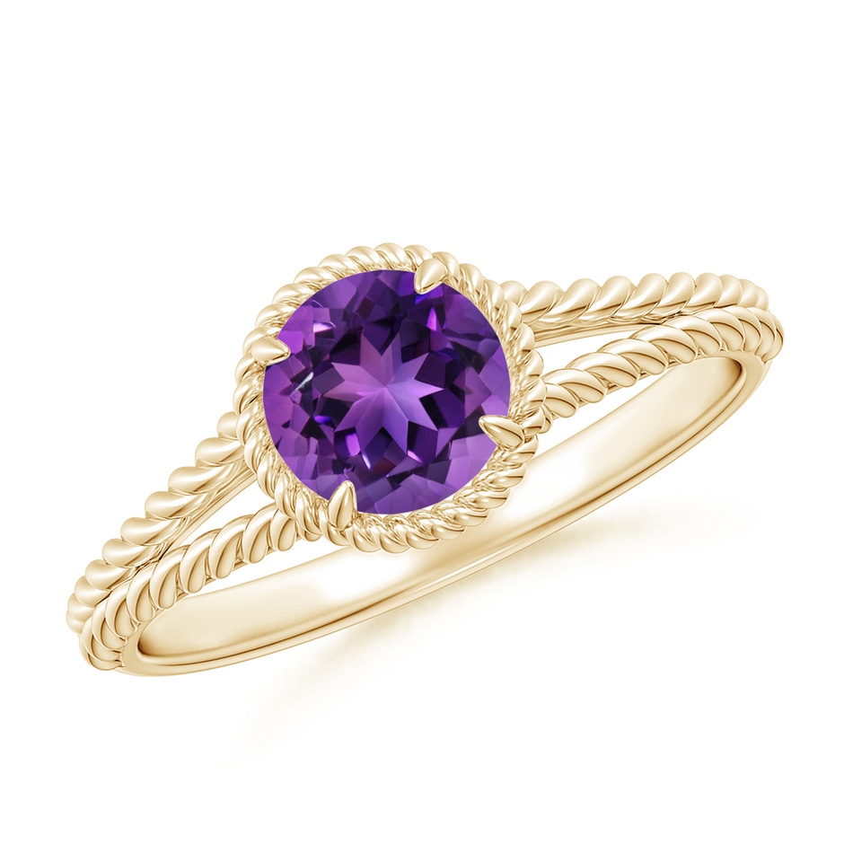 6mm AAAA Amethyst Twist Rope Split Shank Ring in Yellow Gold 