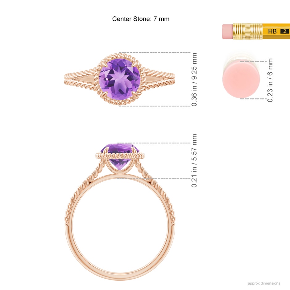 7mm A Amethyst Twist Rope Split Shank Ring in 18K Rose Gold ruler