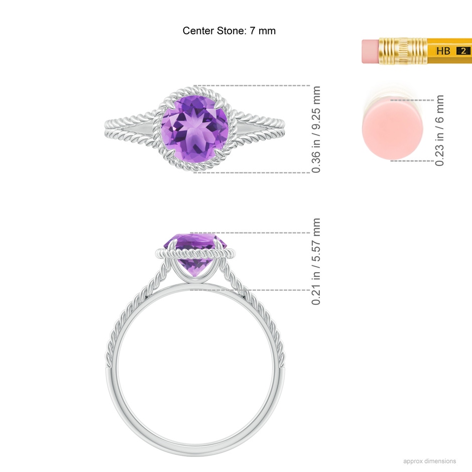7mm A Amethyst Twist Rope Split Shank Ring in S999 Silver ruler