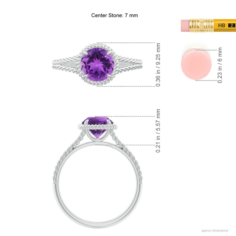 7mm AAA Amethyst Twist Rope Split Shank Ring in White Gold ruler