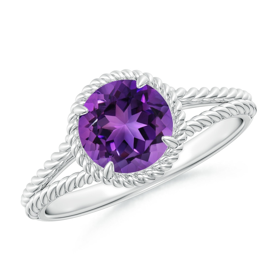 7mm AAAA Amethyst Twist Rope Split Shank Ring in 18K White Gold 