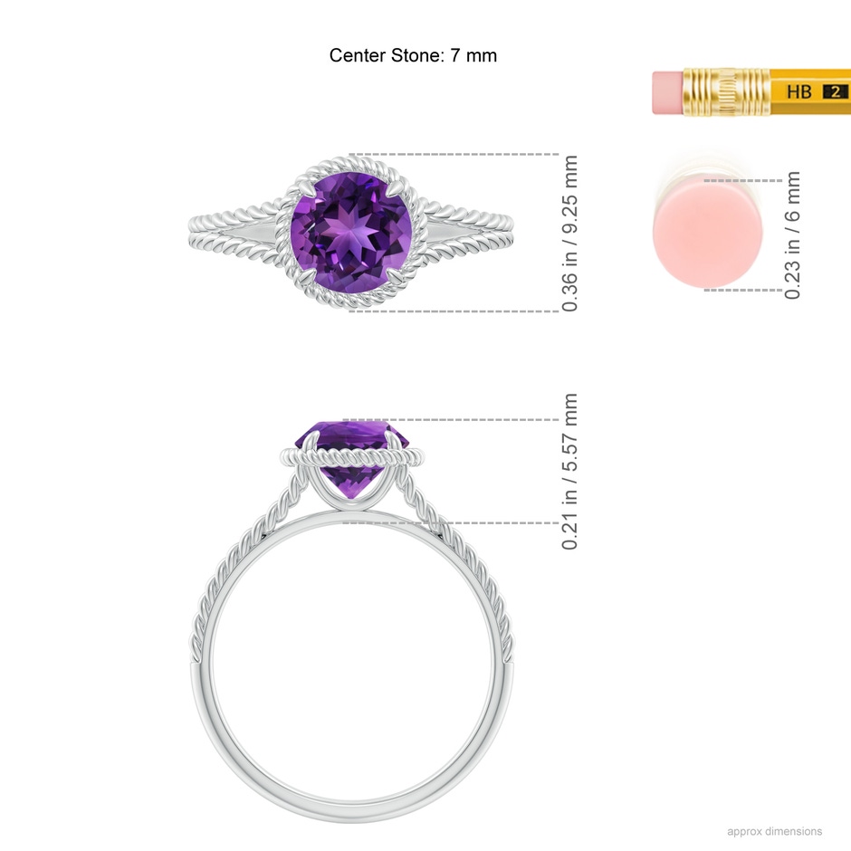 7mm AAAA Amethyst Twist Rope Split Shank Ring in 18K White Gold ruler