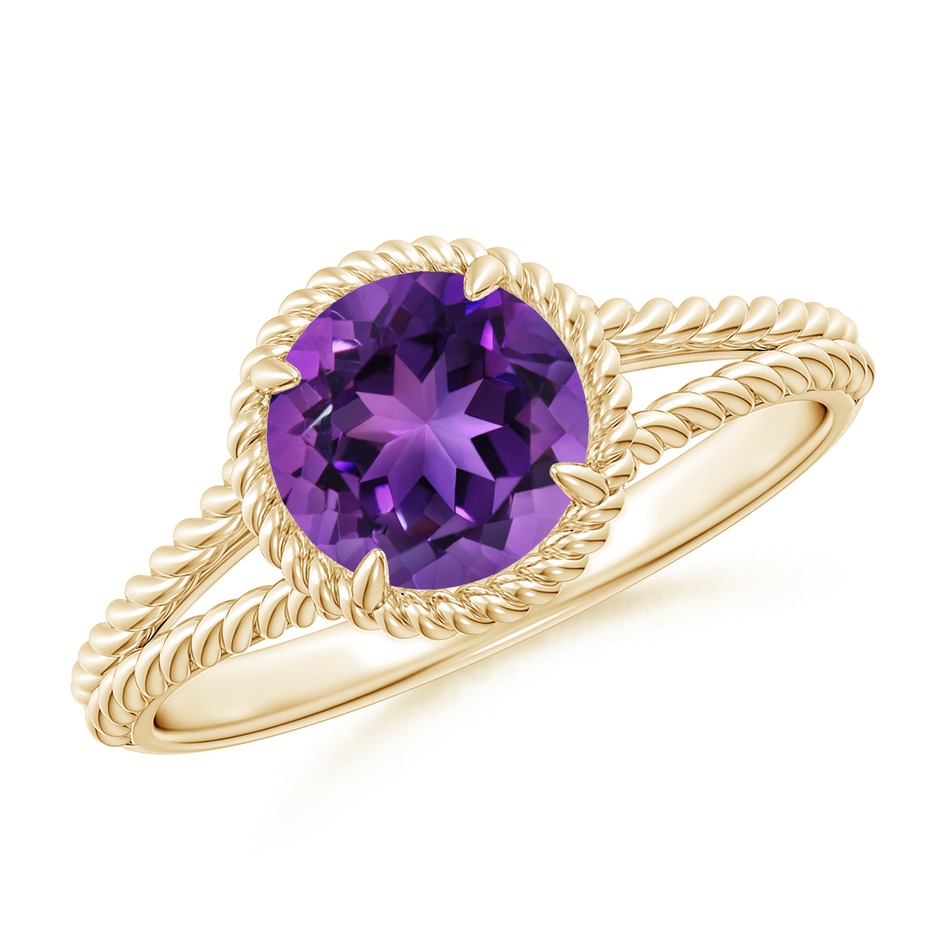 7mm AAAA Amethyst Twist Rope Split Shank Ring in 18K Yellow Gold 