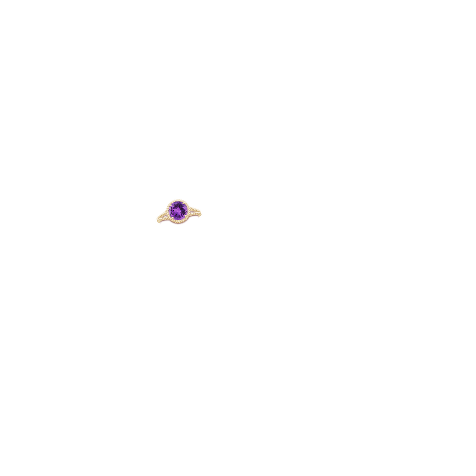 8mm AAA Amethyst Twist Rope Split Shank Ring in Yellow Gold hand