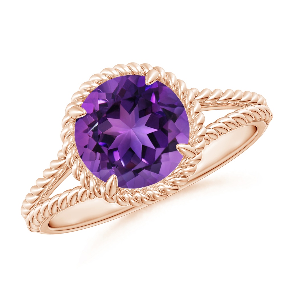 8mm AAAA Amethyst Twist Rope Split Shank Ring in 18K Rose Gold