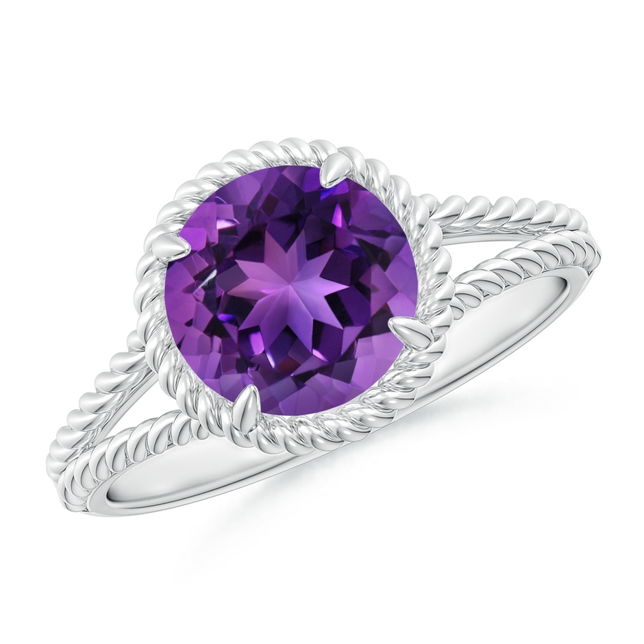 8mm AAAA Amethyst Twist Rope Split Shank Ring in 18K White Gold 