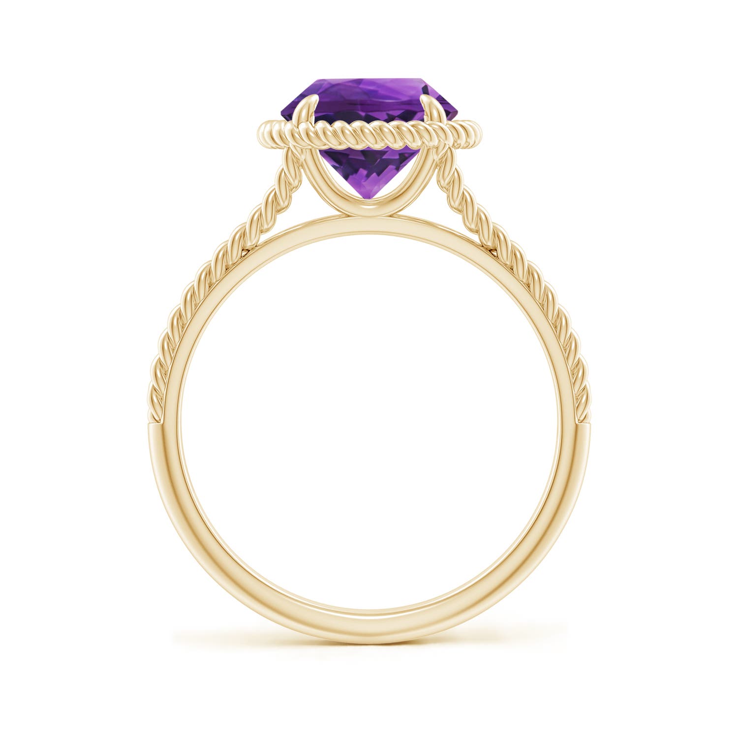 8mm AAAA Amethyst Twist Rope Split Shank Ring in 18K Yellow Gold