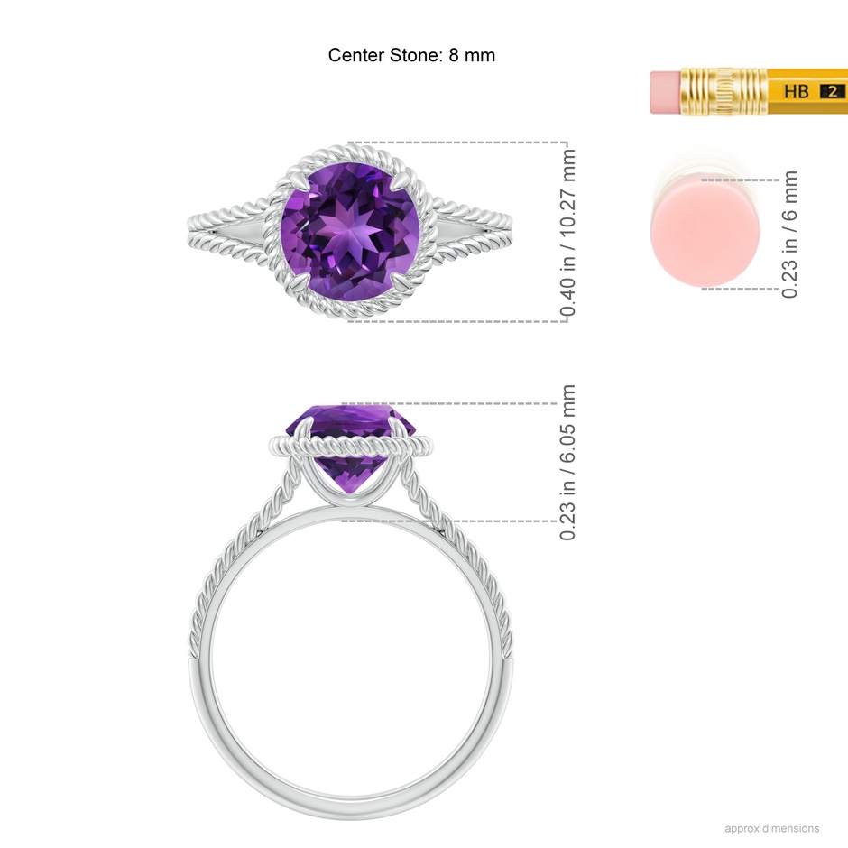 8mm AAAA Amethyst Twist Rope Split Shank Ring in P950 Platinum ruler