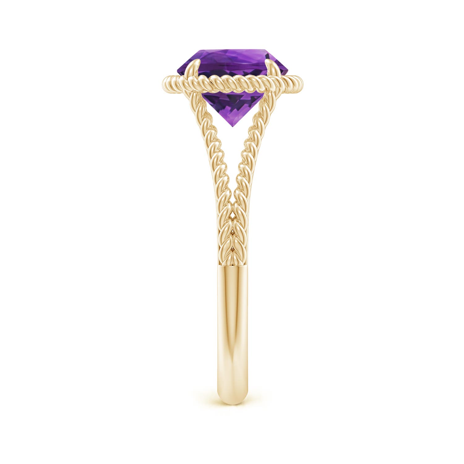 8mm AAAA Amethyst Twist Rope Split Shank Ring in Yellow Gold - side 5