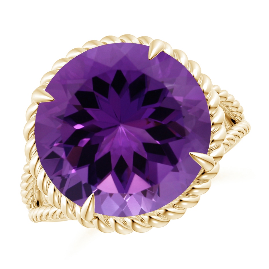 14.18x14.11x9.36mm AAA GIA Certified Amethyst Twist Rope Split Shank Ring in Yellow Gold 