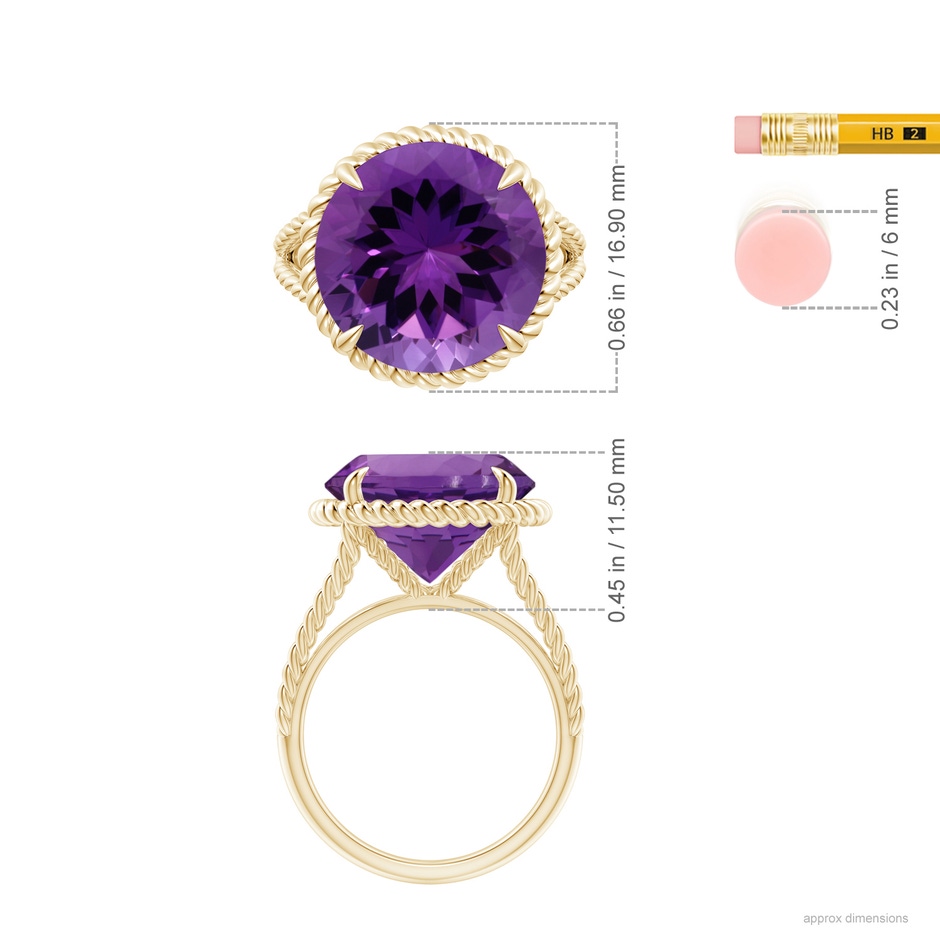 14.18x14.11x9.36mm AAA GIA Certified Amethyst Twist Rope Split Shank Ring in Yellow Gold ruler