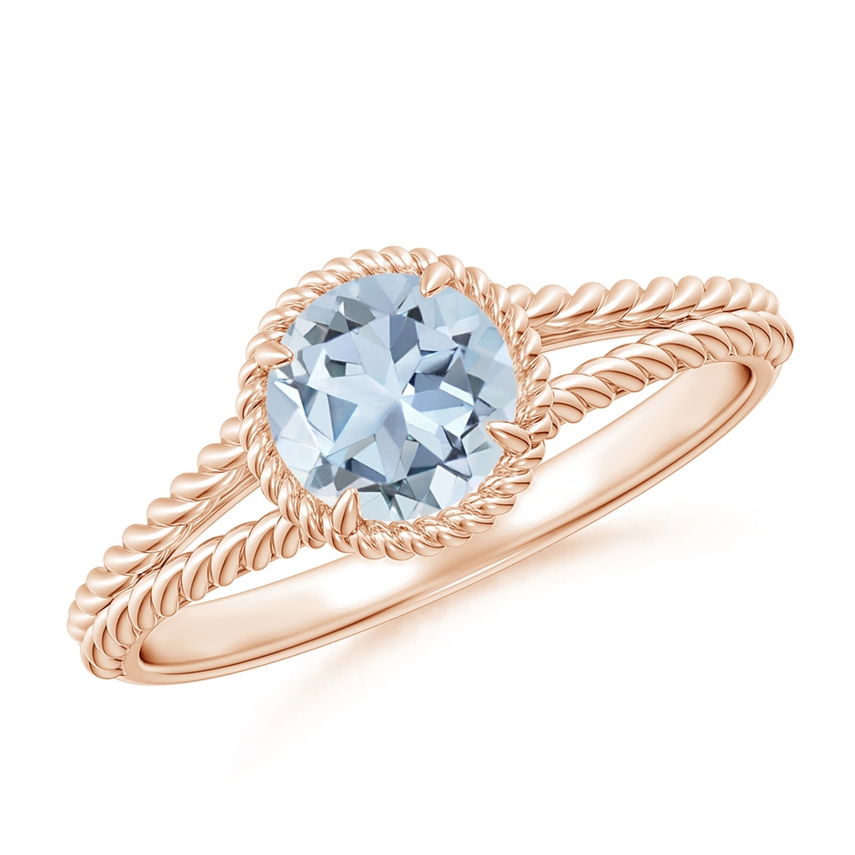 6mm A Aquamarine Twist Rope Split Shank Ring in Rose Gold 