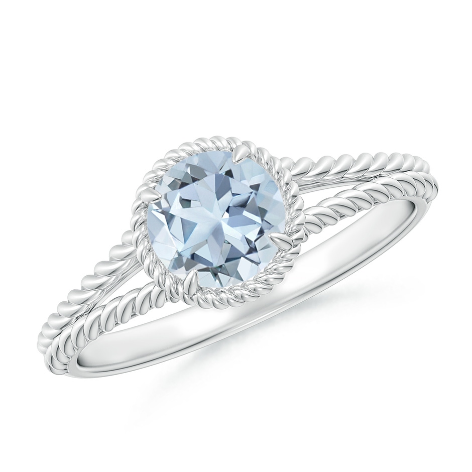 6mm A Aquamarine Twist Rope Split Shank Ring in White Gold 