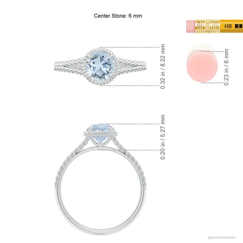 6mm A Aquamarine Twist Rope Split Shank Ring in White Gold ruler
