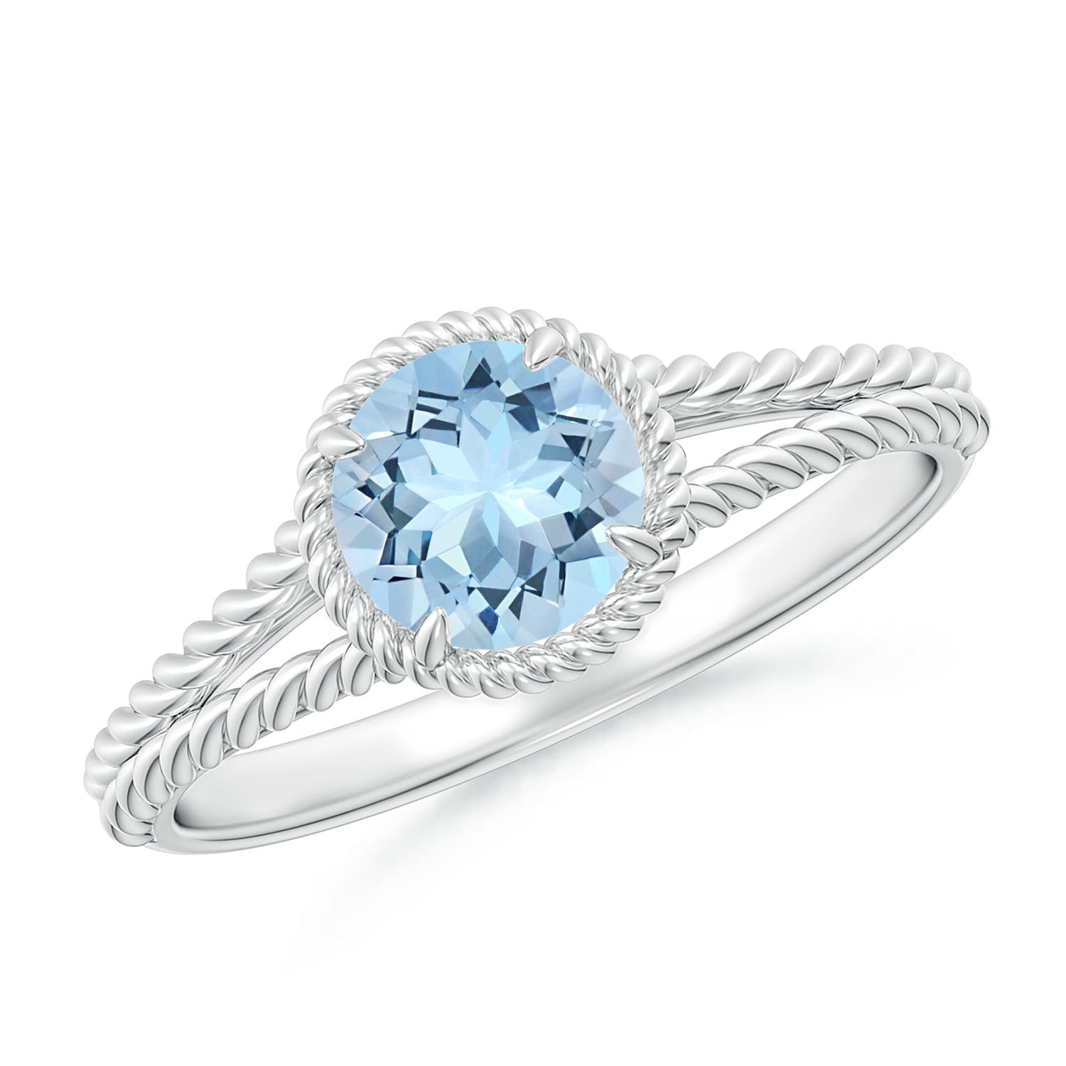 6mm AAA Aquamarine Twist Rope Split Shank Ring in P950 Platinum