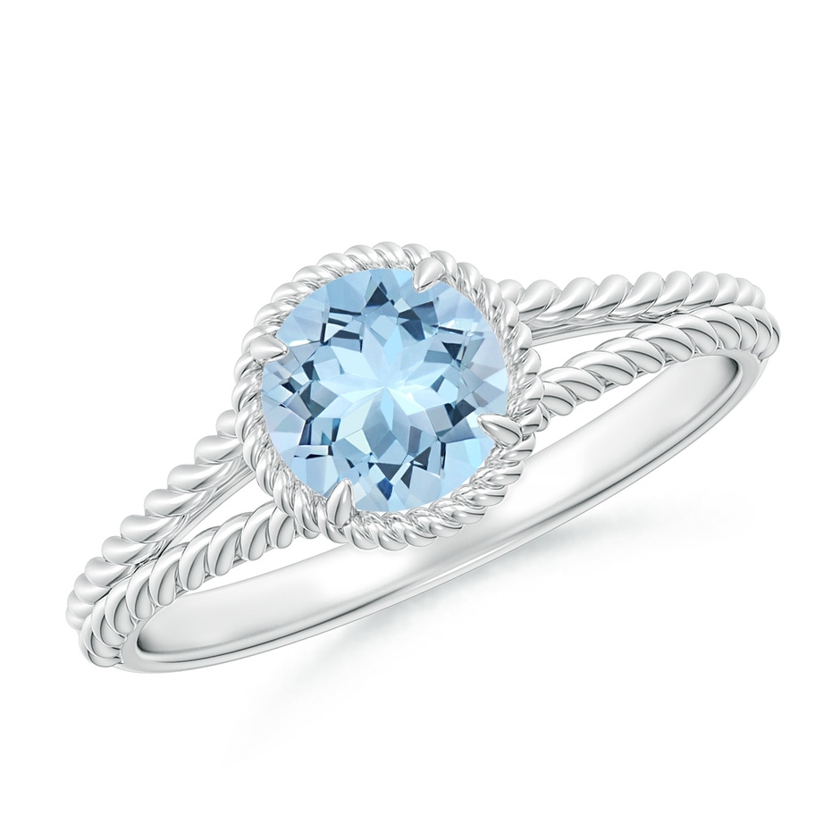 6mm AAA Aquamarine Twist Rope Split Shank Ring in White Gold 