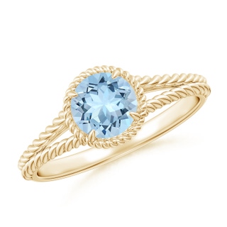 6mm AAA Aquamarine Twist Rope Split Shank Ring in Yellow Gold