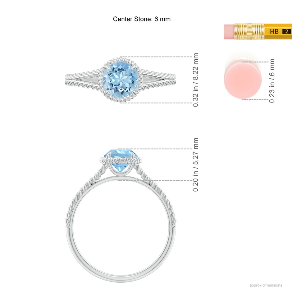 6mm AAAA Aquamarine Twist Rope Split Shank Ring in P950 Platinum ruler