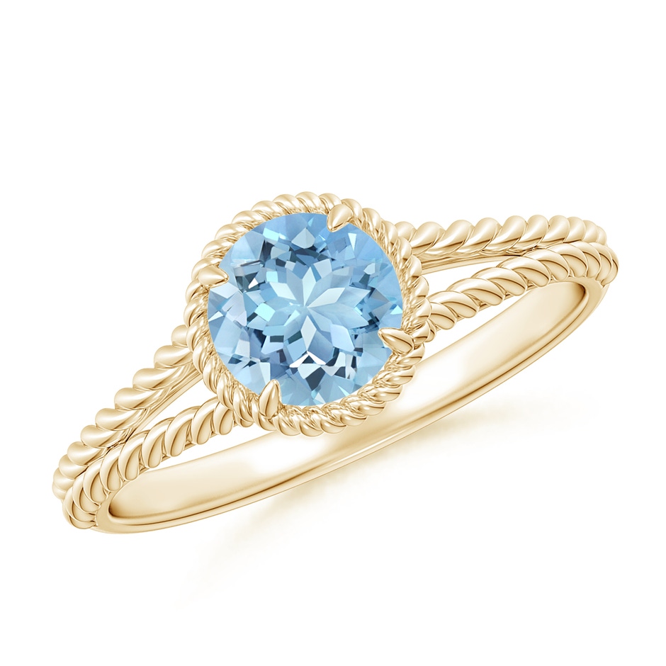 6mm AAAA Aquamarine Twist Rope Split Shank Ring in Yellow Gold 