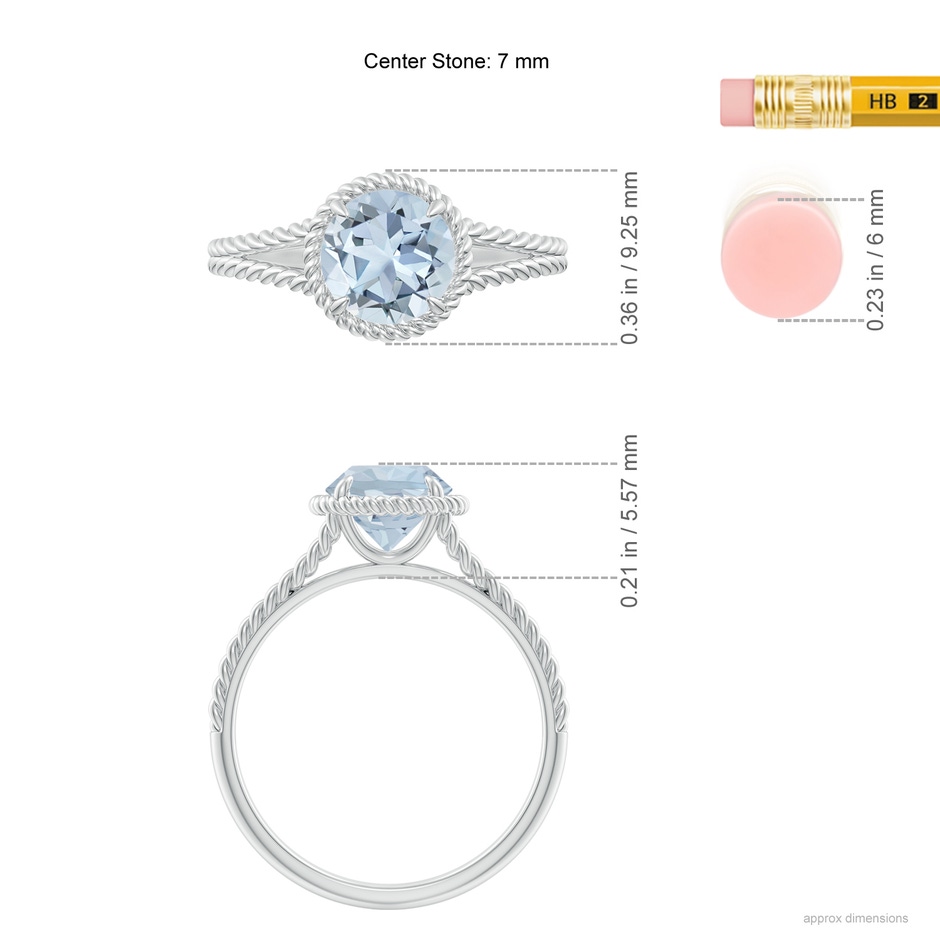 7mm A Aquamarine Twist Rope Split Shank Ring in White Gold ruler