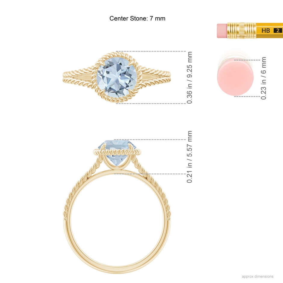7mm A Aquamarine Twist Rope Split Shank Ring in Yellow Gold ruler