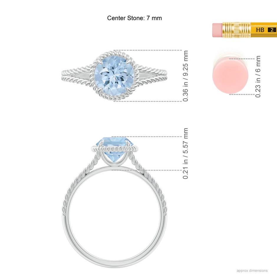 7mm AA Aquamarine Twist Rope Split Shank Ring in White Gold ruler