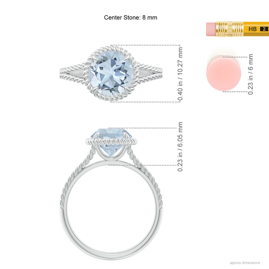 8mm A Aquamarine Twist Rope Split Shank Ring in White Gold ruler