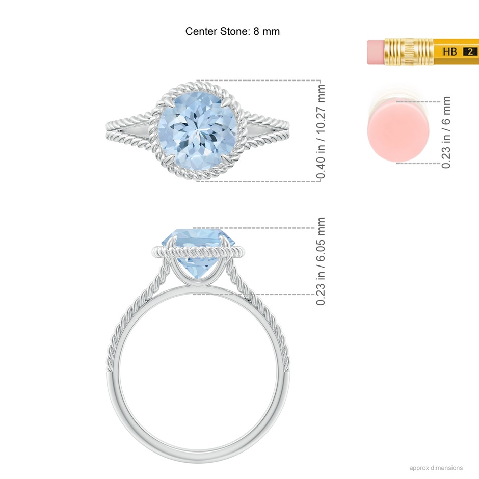 8mm AA Aquamarine Twist Rope Split Shank Ring in White Gold ruler