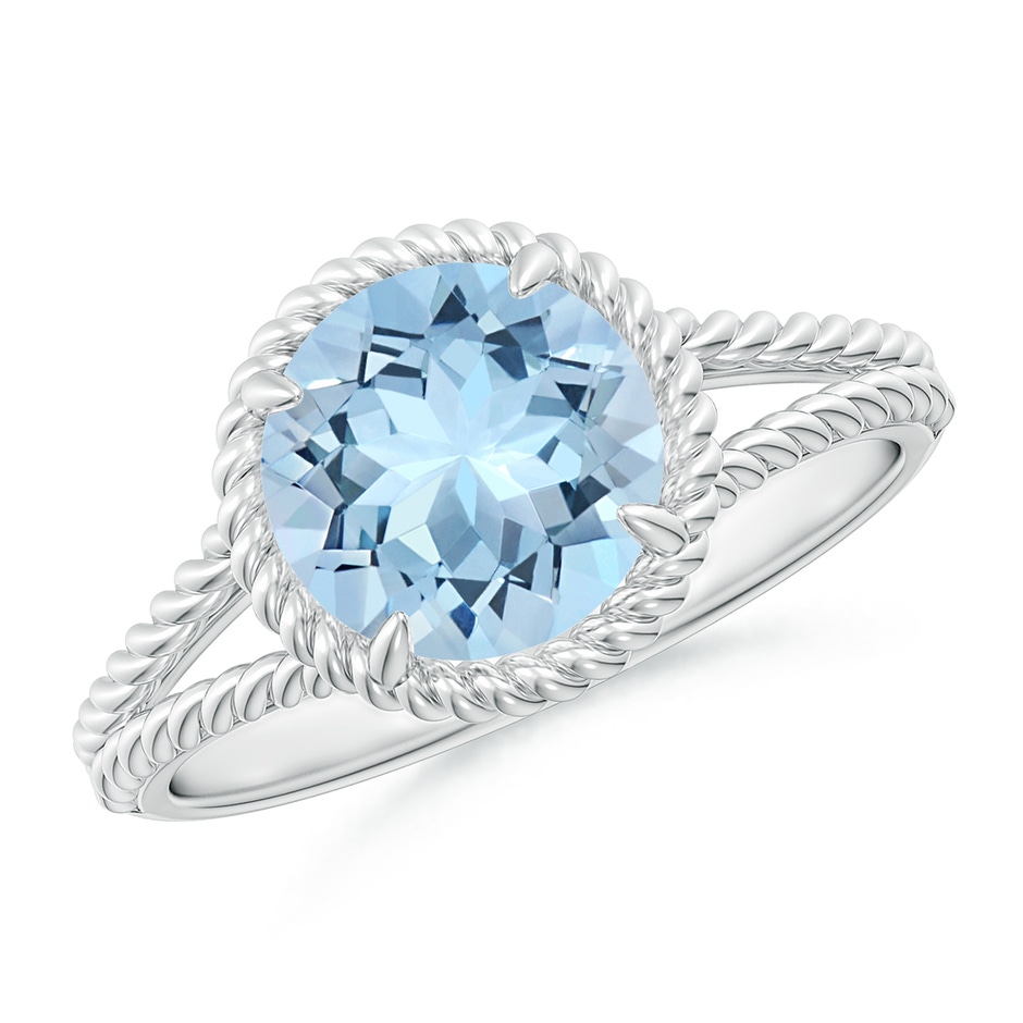 8mm AAA Aquamarine Twist Rope Split Shank Ring in White Gold 