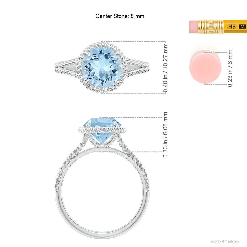 8mm AAA Aquamarine Twist Rope Split Shank Ring in White Gold ruler